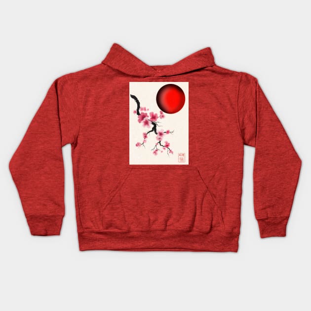 Pretty Japanese sakura (cherry blossom) and a red sun Kids Hoodie by cuisinecat